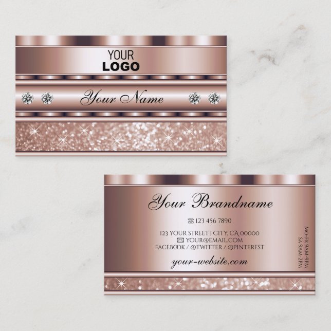 Glamour Rose Gold Sparkle Glitzer Stars Logo hinzu Visitenkarte (Vorne/Hinten)