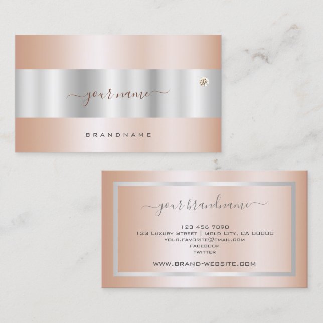 Glamour Rose Gold und Silber mit Imitaten Diamond Visitenkarte (Vorne/Hinten)