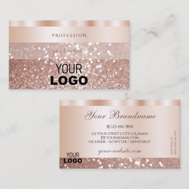 Glamour Rose Golden Bright Sparkor Glitzer Logo Visitenkarte (Vorne/Hinten)