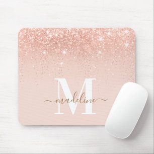 Glamour Rosegold Glitzer Elegantes Script Monogram Mousepad