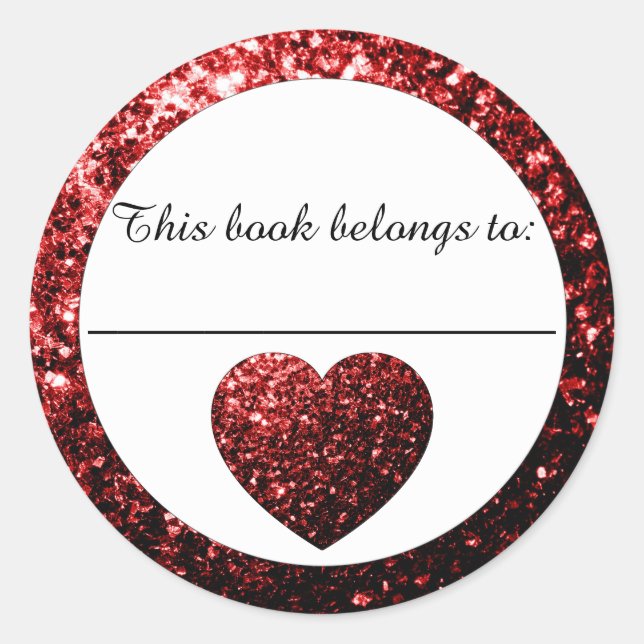 Glamour Rote Glitzern Buchzeichen Sticker (Vorderseite)