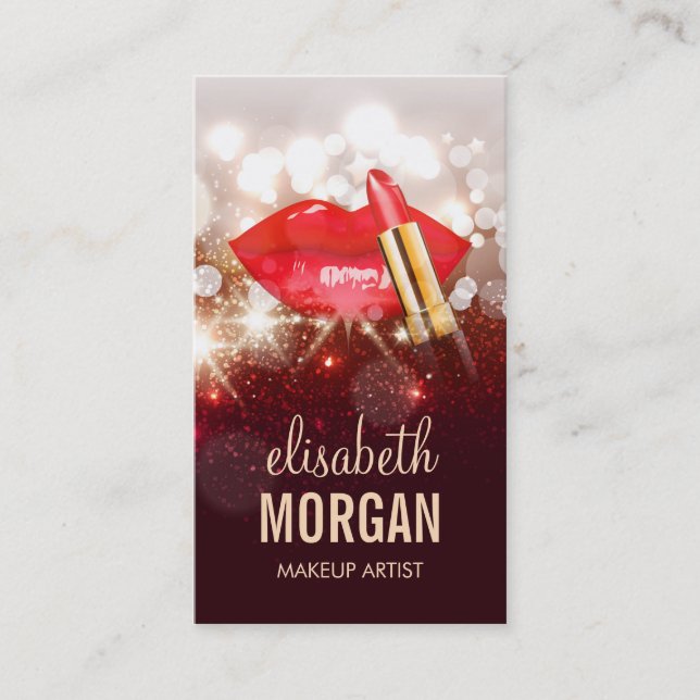 Glamour Rote Lippen Gold Glitzer Sparkle Makeup Ar Visitenkarte (Vorderseite)