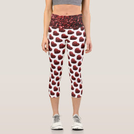 Glamour Roter Glitzer Glitzern Herzmuster Capri Leggings