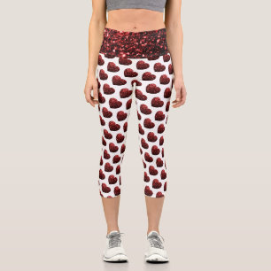 Glamour Roter Glitzer Glitzern Herzmuster Capri Leggings