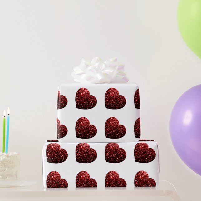 Glamour Roter Glitzer Glitzern Herzmuster Geschenkpapier (Partygeschenke)