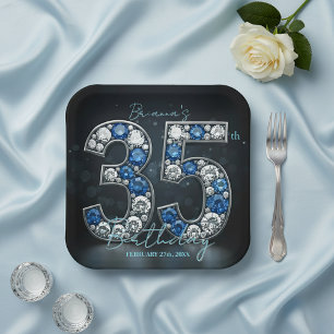 Glamour Sapphire Diamond 35. Geburtstag Pappteller