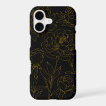 Glamour Schwarz & Gold Blumen Linienzeichnung