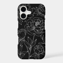 Glamour Schwarz-Weiß-Blumen-Linienzeichnung