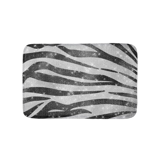 Glamour Schwarz-weißer Funkelnd Glitzer Zebra Stri Badematte (Vorderseite)