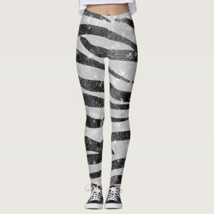 Glamour Schwarz-weißer Funkelnd Glitzer Zebra Stri Leggings
