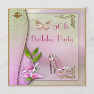 Glamour Shoes Magnolia & Butterfly 50. Geburtstag Einladung