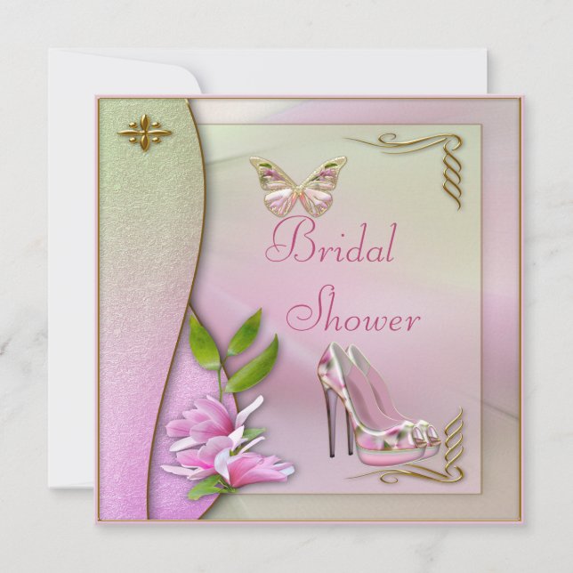 Glamour Shoes Magnolia & Butterfly Brautparty Einladung (Vorderseite)