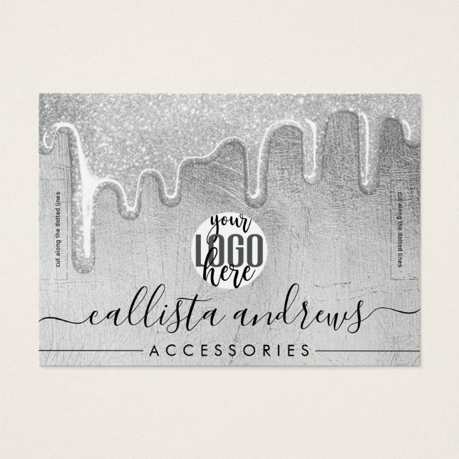 Glamour Silber Dick Glitzer Tropfen Logo-Armband (Vorderseite)