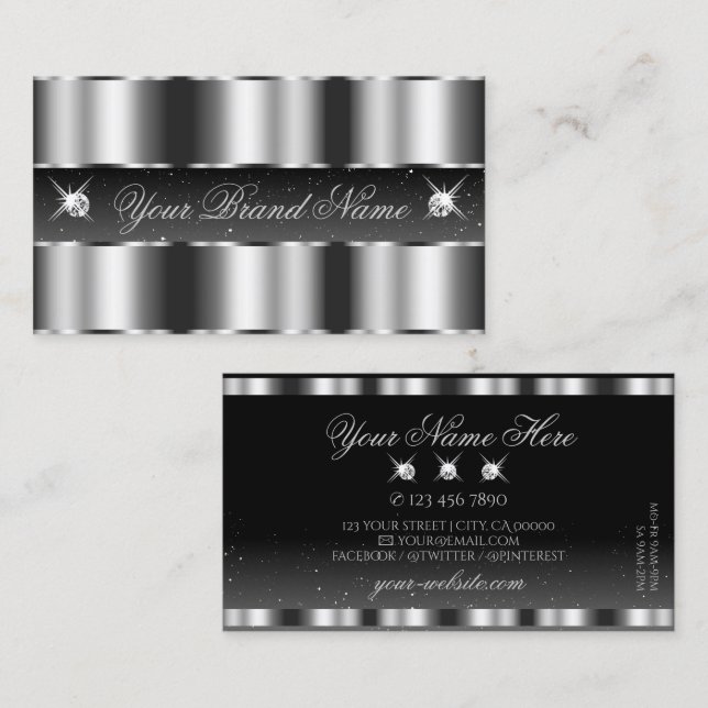 Glamour Silver Black Sparkling Diamonds Stilvoll Visitenkarte (Vorne/Hinten)