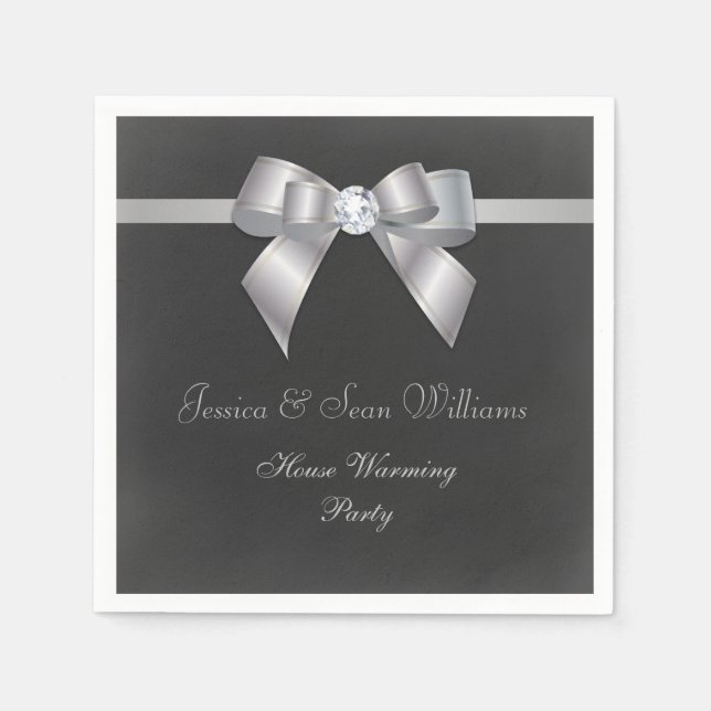 Glamour Silver Bow & Ribbon House Erwärmung Serviette (Vorderseite)