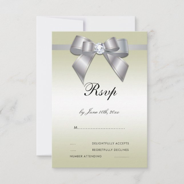 Glamour Silver Bow & Ribbon RSVP Karte (Vorderseite)