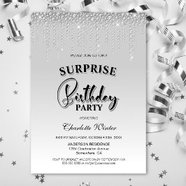 Glamour Silver Diamonds Überraschung Geburtstagspa Einladung