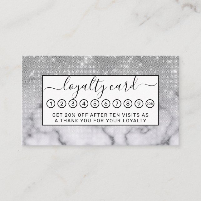 Glamour Silver Glitzer White Marble Ombre Treuekarte (Vorderseite)