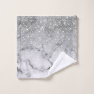 Glamour Silver Glitzer White Marble Ombre Waschlappen