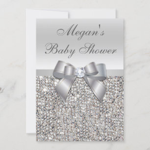 Glamour Silver Sequins Bow Baby Dusche Einladung