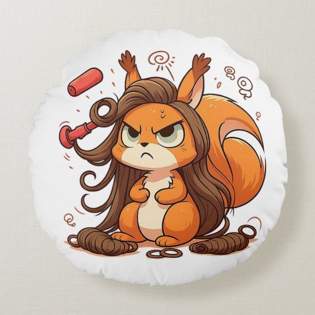 Glamour Squirrel Hair Day Rundes Kissen (Vorderseite)