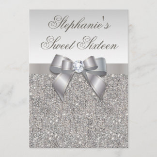 Glamour Sweet 16 Imitat Silver Sequins und Bow Einladung