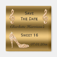 Glamour Sweet 16 Save the Date Gold Stiletto