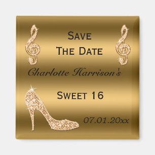 Glamour Sweet 16 Save the Date Gold Stiletto Magnet