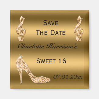 Glamour Sweet 16 Save the Date Gold Stiletto Magnet