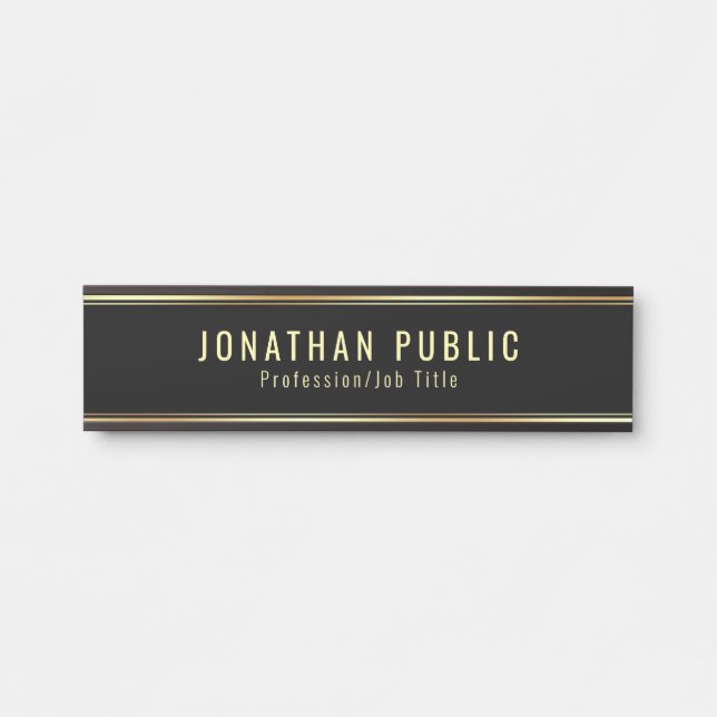Glamour Template Moderne Schwarz und Gold Elegant Türschild (Vorderseite )