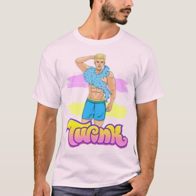 Glamour Twink mit Feather Boa T-Shirt (Vorderseite)