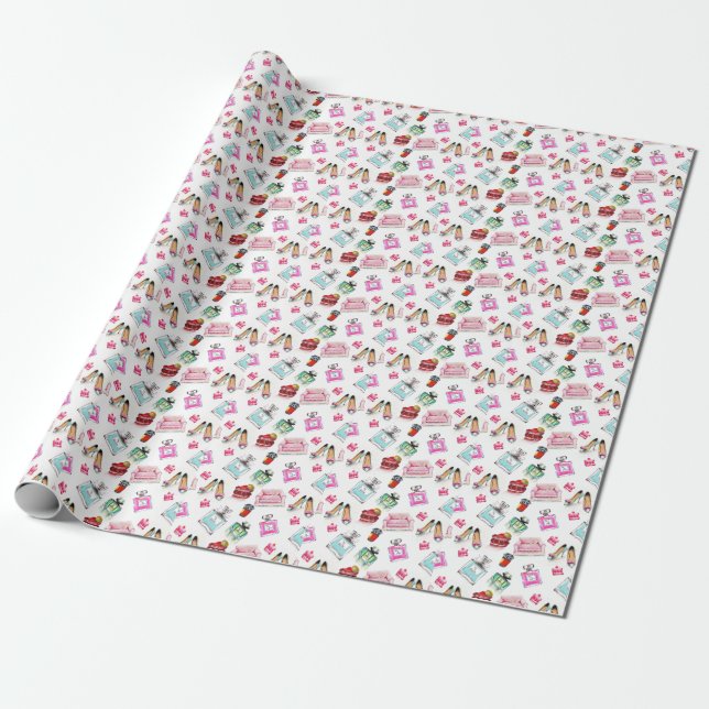 Glamour Wasserfarbe: Mode Nahtloses Muster Geschenkpapier (Ungerollt)