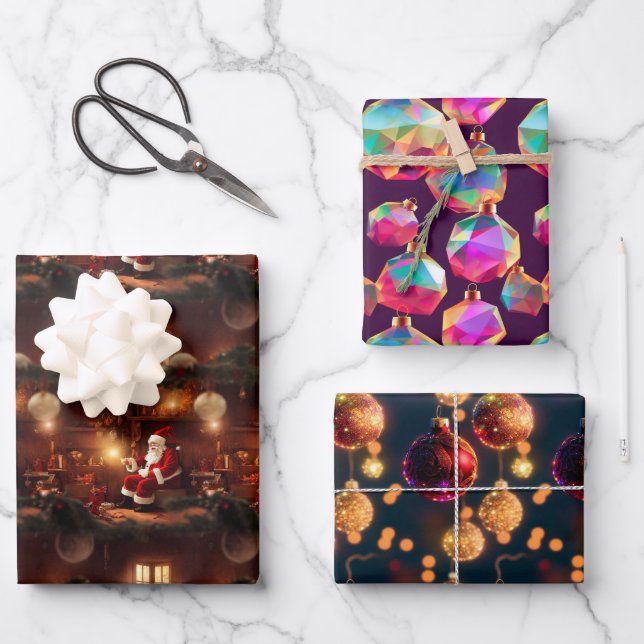 Glamour Weihnachtswrapping Paper Geschenkpapier Set (Vorderseite)