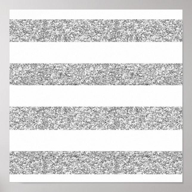 Glamour Weiße Streifen mit Silberdruck Glitzer Poster (Vorne)
