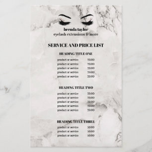 Glamour weißer Marmor EYELASH SALON SERVICE LIST Flyer
