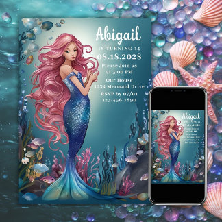 Glamour Whimsical Mermaid unter dem Meer Geburtsta Einladung