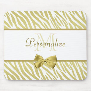 Glamour White and Gold Zebra Print mit Namen Mousepad