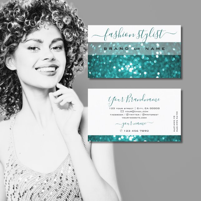 Glamour White Aquamarin Sparkle Glitzer Beruflich Visitenkarte (Von Creator hochgeladen)