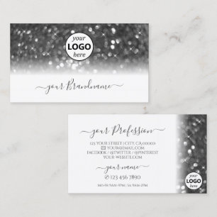 Glamour White Silver Sparkling Glitzer mit Logo Visitenkarte