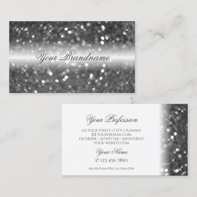 Glamour White Silver Sparkling Glitzer Stilvoll Visitenkarte (Vorne/Hinten)