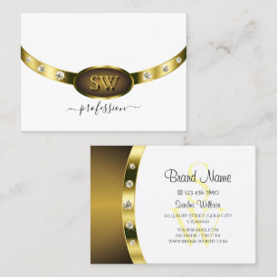 Glamour White und Gold mit Monogram Diamonds Visitenkarte