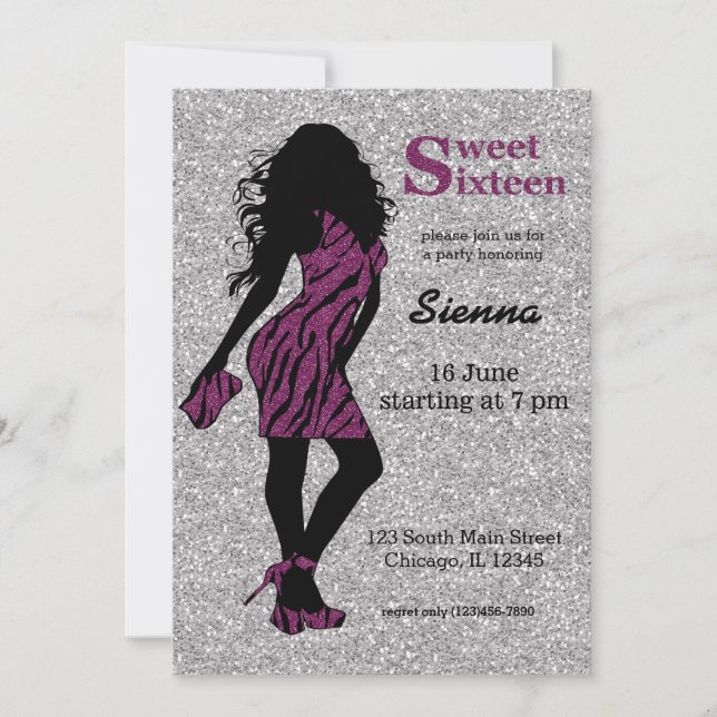 Glamour Women Sweet 16 Einladung (Vorderseite)