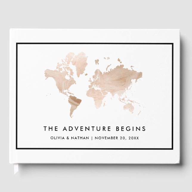 Glamour World Map | Elegantes Reisethema Gästebuch (Vorderseite)