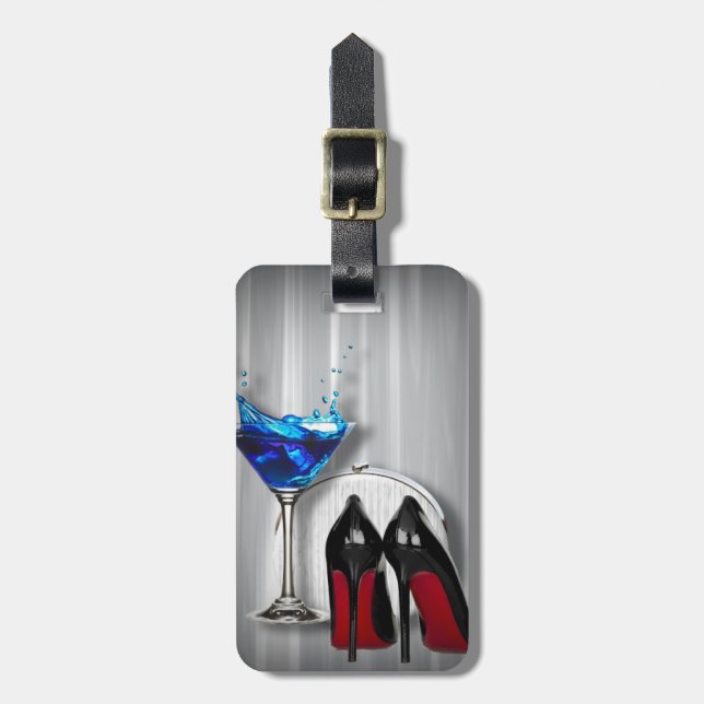 Glamourmartini-Cocktail-Party-Mädchen stilletos Gepäckanhänger (Vorderseite vertikal)