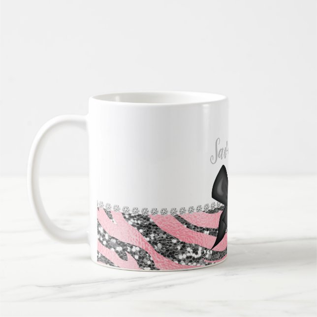 Glamouroe Rose Rosa Silberne Glitzer Monogramm Kaffeetasse (Links)