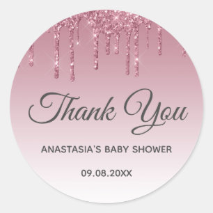 Glamourös lila rosa roségold Danke Baby Shower Runder Aufkleber