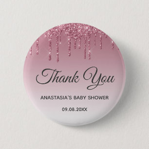 Glamourös lila rosa Rosen-Gold Danke Baby Shower Button