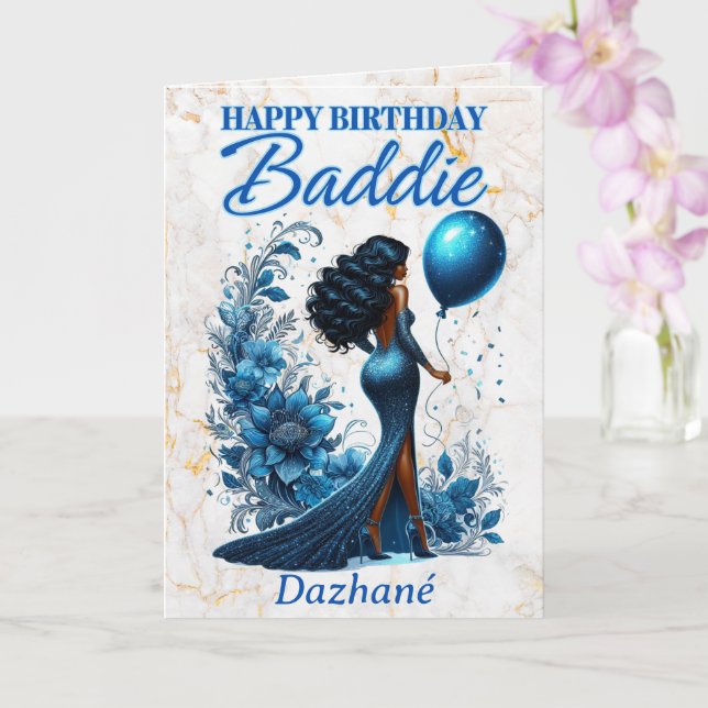 Glamouröse Afrikanerin Blue Birthday Karte (Orchidee)