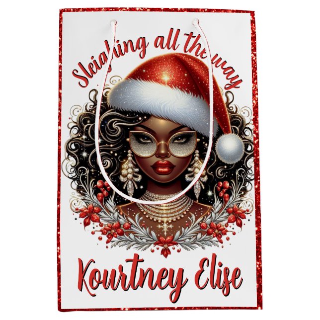 Glamouröse afrikanische Weihnachtsfrau Mittlere Geschenktüte (Vorderseite)