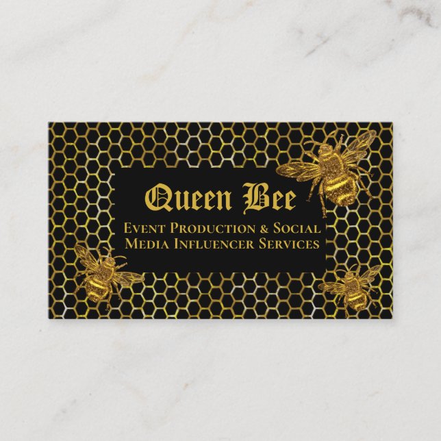 Glamouröse Black Gold Queen Events Influencer Visitenkarte (Vorderseite)